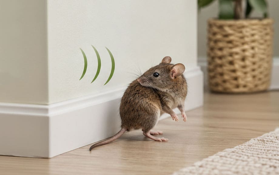 A mouse near a wall with sound waves