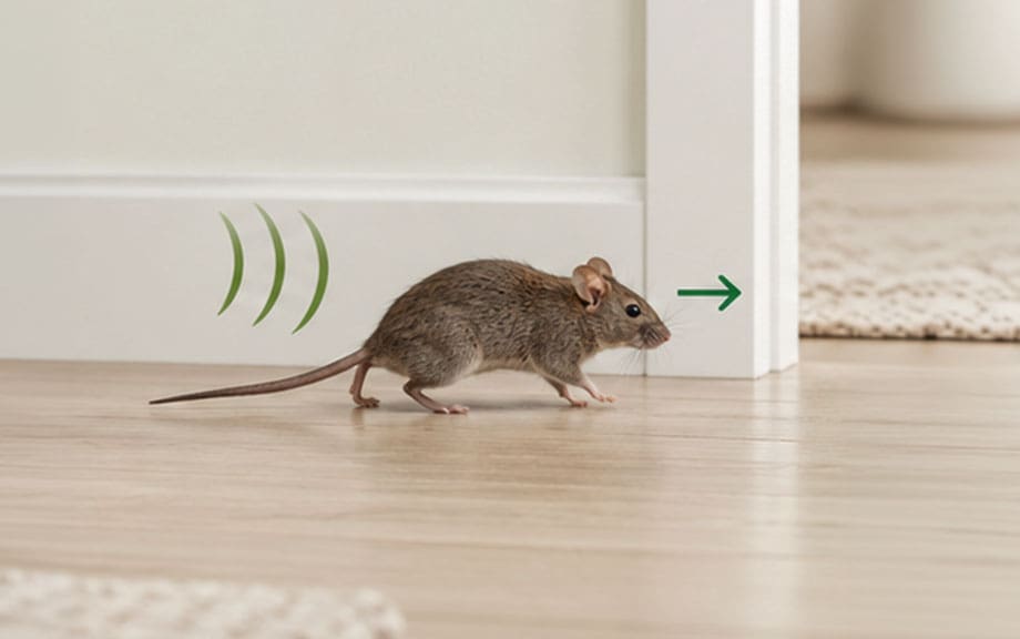 A mouse moving away from the sound