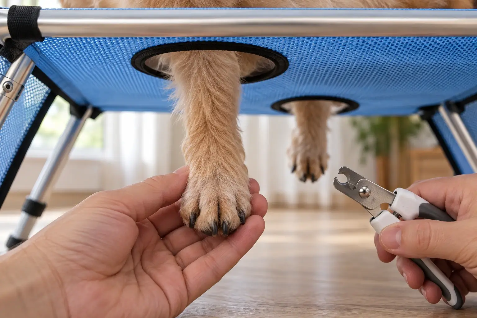 Grooming with the body supported and paws accessible